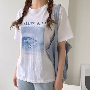 여성 여름 나염 라운드 반팔 워싱 30수 면 데일리 티셔츠