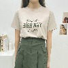 여성 여름 레터링 프린트 티셔츠 하이웨이 이너 30수 면 스판 라운드 반팔 티